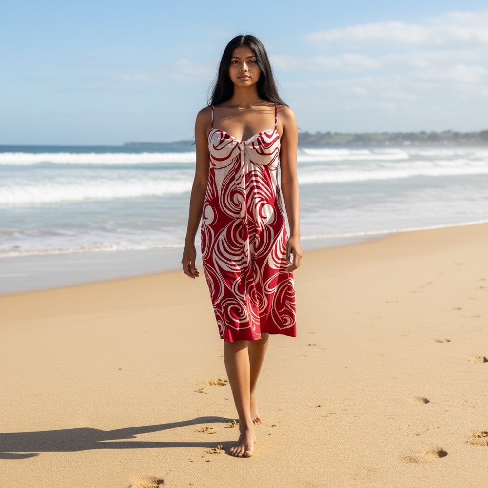 City Triangles Red and Cream Swirl Patterned Beach Dress/Swim Coverup Size Large